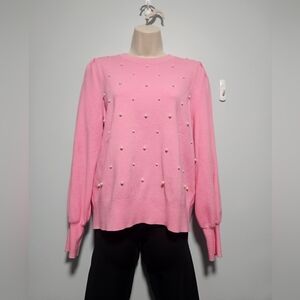 Pink Sweater with Pearl Accents